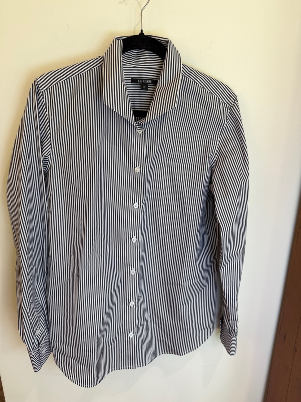 Karl Kani Blue & White Ginna Box Pleat Shirt Bengal Stripe, 8 - Preppy, Luxury